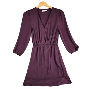 DR2 Womens V-Neck Plum Long-Sleeve Crossover Front Dress Size Small